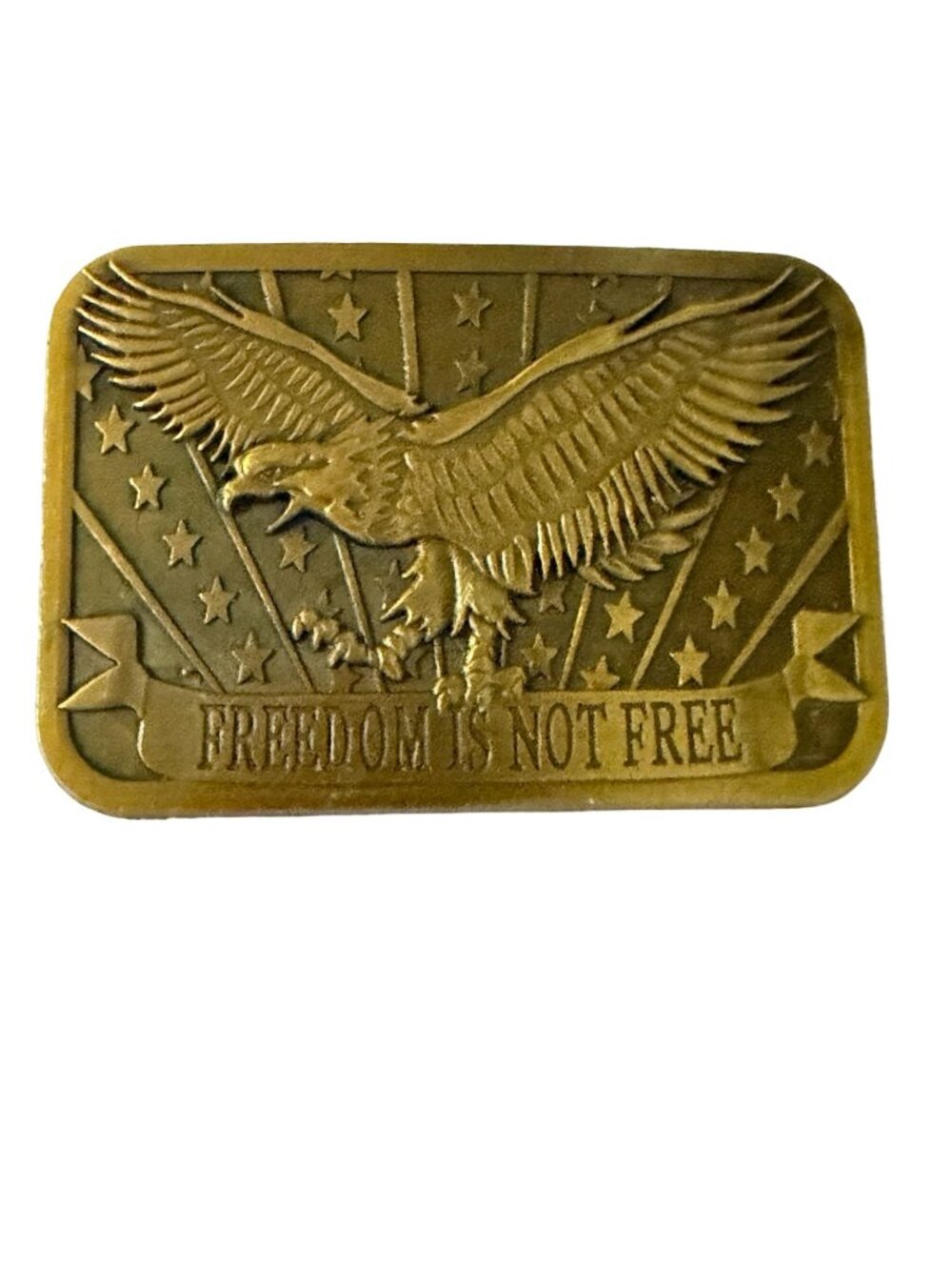 Vintage Freedom Is Not Free Eagle Patriotic Belt Buckle Solid Brass Tone 1984